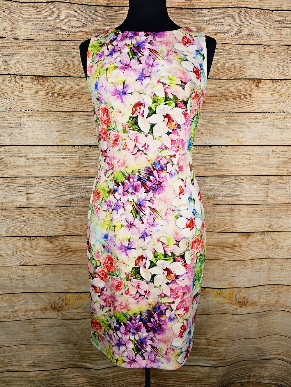 Joseph Ribkoff Sleeveless Multicolor Floral Print Sleeveless Sheath Dress Size 8